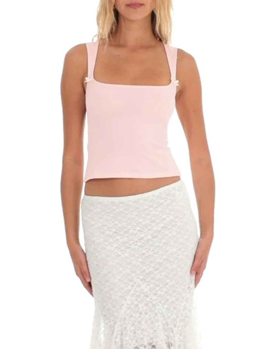 Женские майки HzDazrl с квадратным вырезом милые облегающие рубашки без рукавов