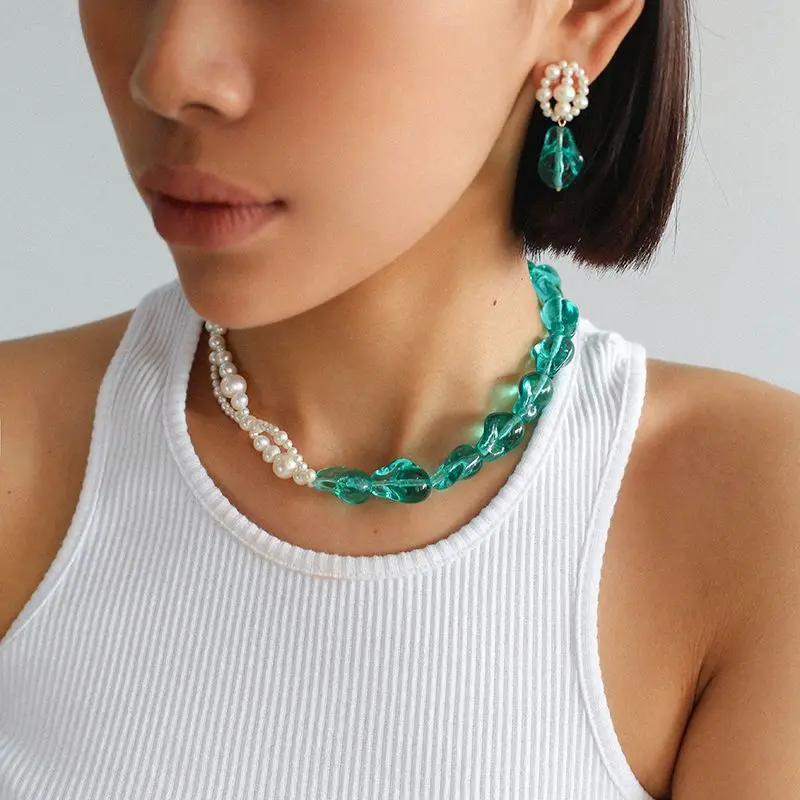 

Timeless Wonder Natural Pearl Glass Geo Statement Necklaces for Women Jewelry Goth Kpop Runway Korean Japan Top Summer Set 4514