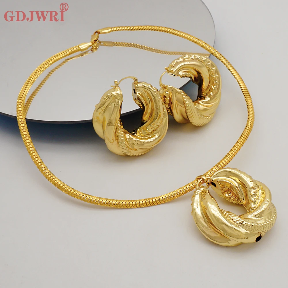 

Fashion Dubai Gold Color Jewelry Sets For Women African Bridal Wedding Gifts Party Necklace Earrings Sets Jewellery