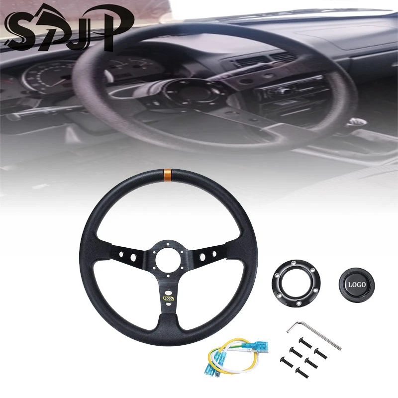 

Universal 14inch 350mm PU Leather Car Racing Steering Wheel Aluminum Alloy Deep Corn Dish Sport Drifting Steering Wheels