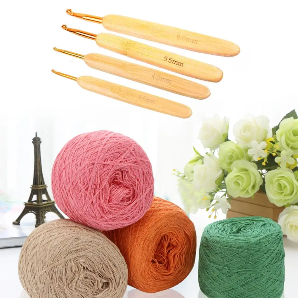 

8pcs/Set Bamboo Handle Crochet Hook Metal Head Sweaters Crochet Needle 2.5mm-6mm Size