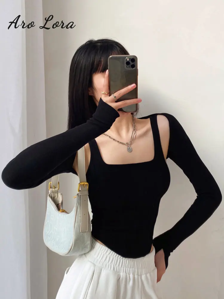 Блузка женская трикотажная в стиле панк белая на весну-лето |