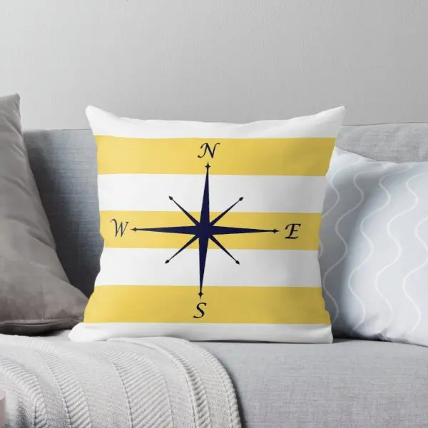 

Navy Blue Compass On Mustard Yellow And Printing Throw Pillow Cover Soft Square Office Bed Fashion Waist Pillows not include