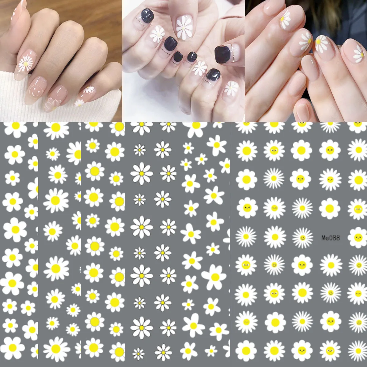 

1Pcs Daisy Nail Stickers Sunflower Spring Decoration Flowers Leaf Nail Decals Rose Tattoo Cherry Blossom Sliders For Manicure