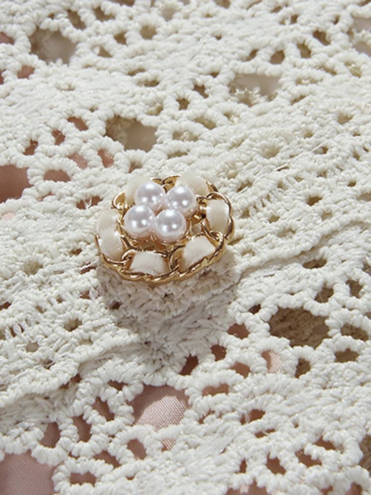 DEAT Элегантное платье с вышивкой кружево ажурные цветы жемчуг пуговицы тонкие