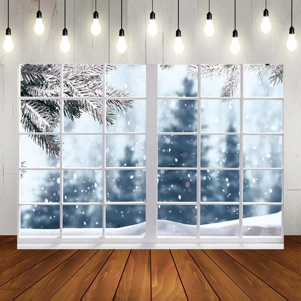 

Снежная сцена Рождество украшение для дома интерьер окно Рождество Новый год фотография фон для детской фотосъемки Зимний Белый Снежный лес