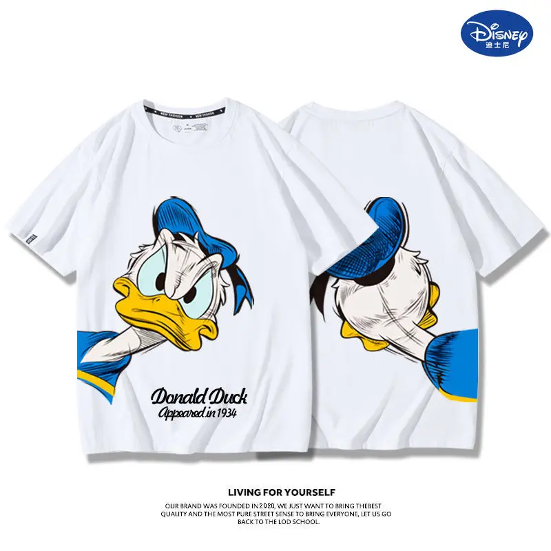 

Disney Cotton Donald Duck Joint T-shirt Summer 2022 New Ins Tide Cartoon Hip-hop Street Trend Male Couple Cotton Short-sleeved