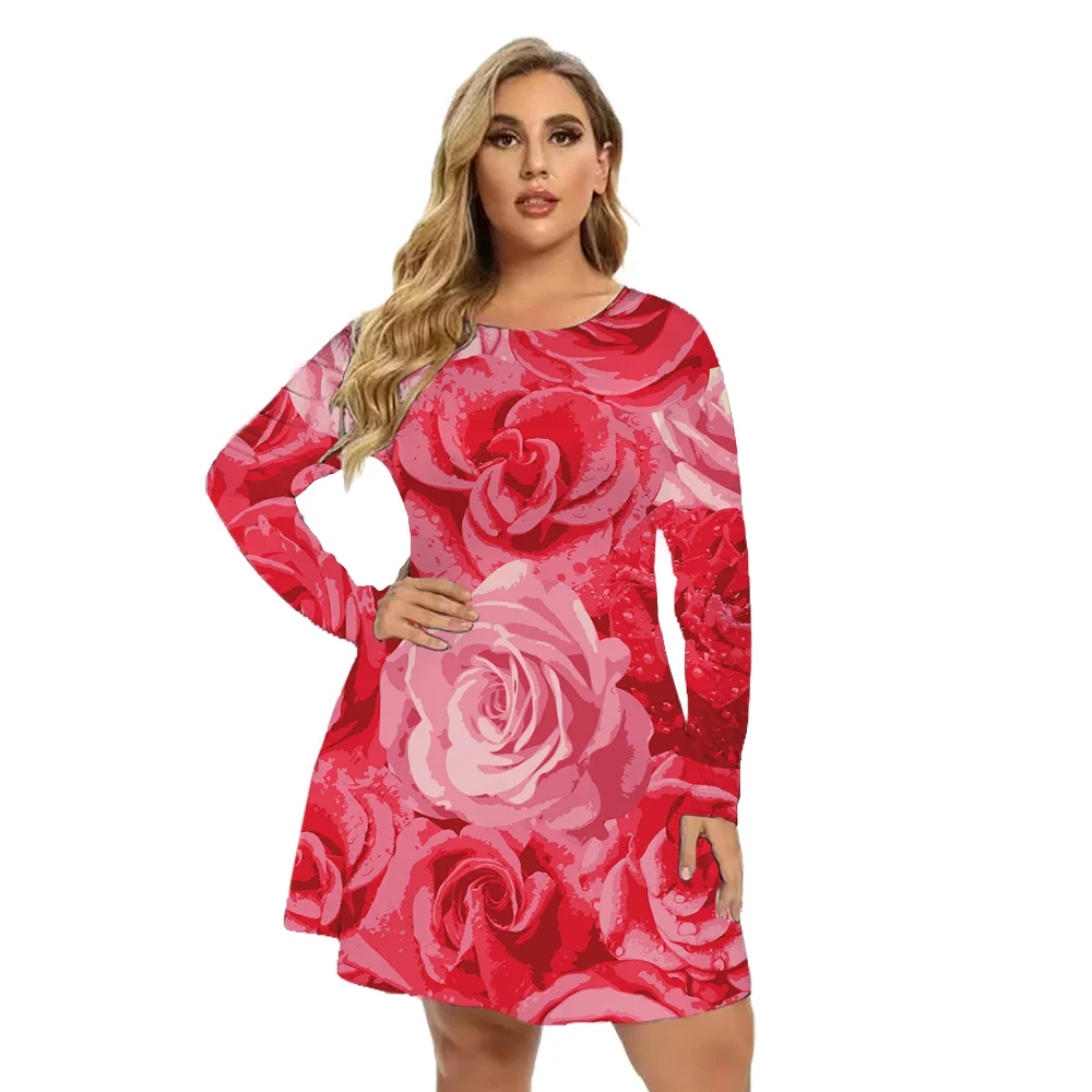 

Женское платье с длинным рукавом, повседневное свободное платье в стиле Харадзюку С 3D-принтом розы, осень
