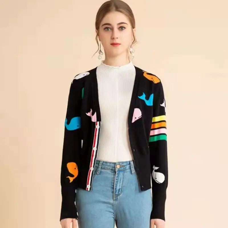 

New Women's Knitted Cardigan Fashion Jacquard Embroidery Knitted Sweater Coat College Style Spring Autumn Outdoor Top