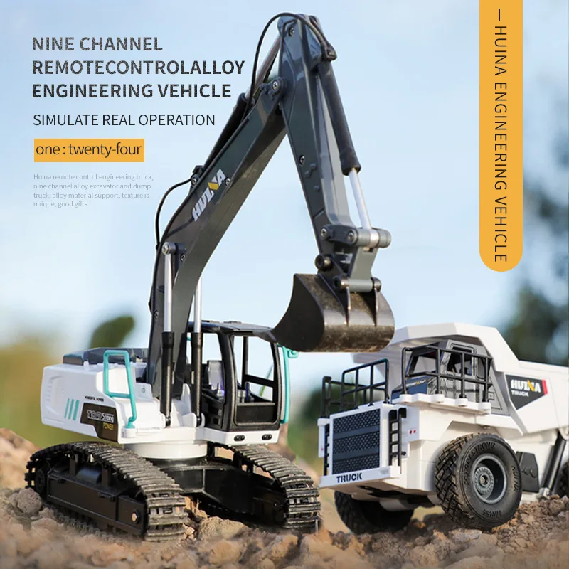 

9-channel 1:24 Scale RC Excavator Car Toys Alloy Engineering Vehicle Remote Control Dump Truck Electric Car for Kids Boys Gift