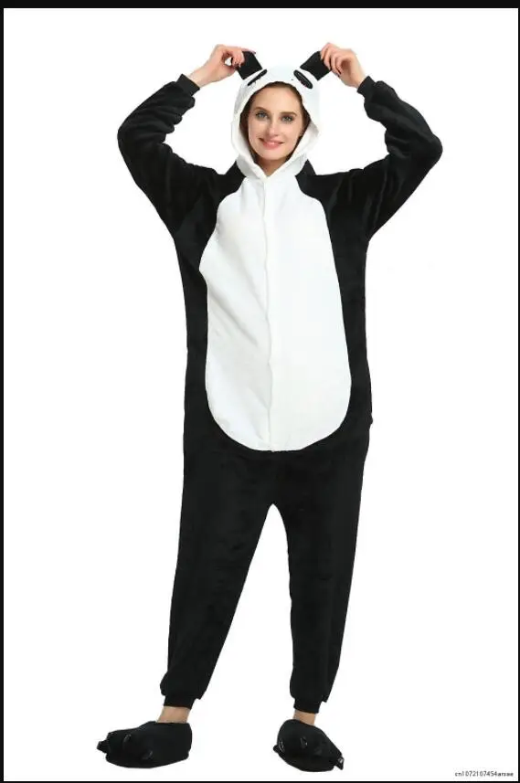 

Women Winer Homewear Panda Pajamas Onesies For Adult Flannel Onesie One-piece Jumpsuit Pink Sleepwear Pyjamas Costume