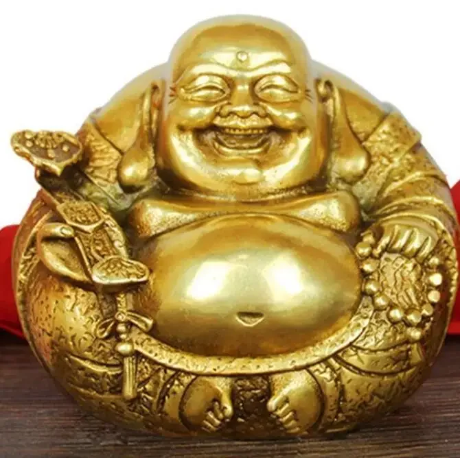 

Copper Satue Chinese Fengshui Brass Copper Ruyi Wealth Happy Laugh Maitreya Buddha Statue