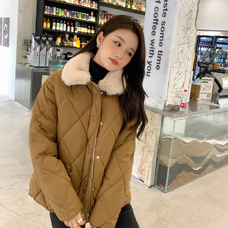 Y2k Clothes  Brown Jacket Sweet Girl Short Parkas Cotton Jacket Women's Winter New Korean Fashion Loose Lapel  Cotton Jacket