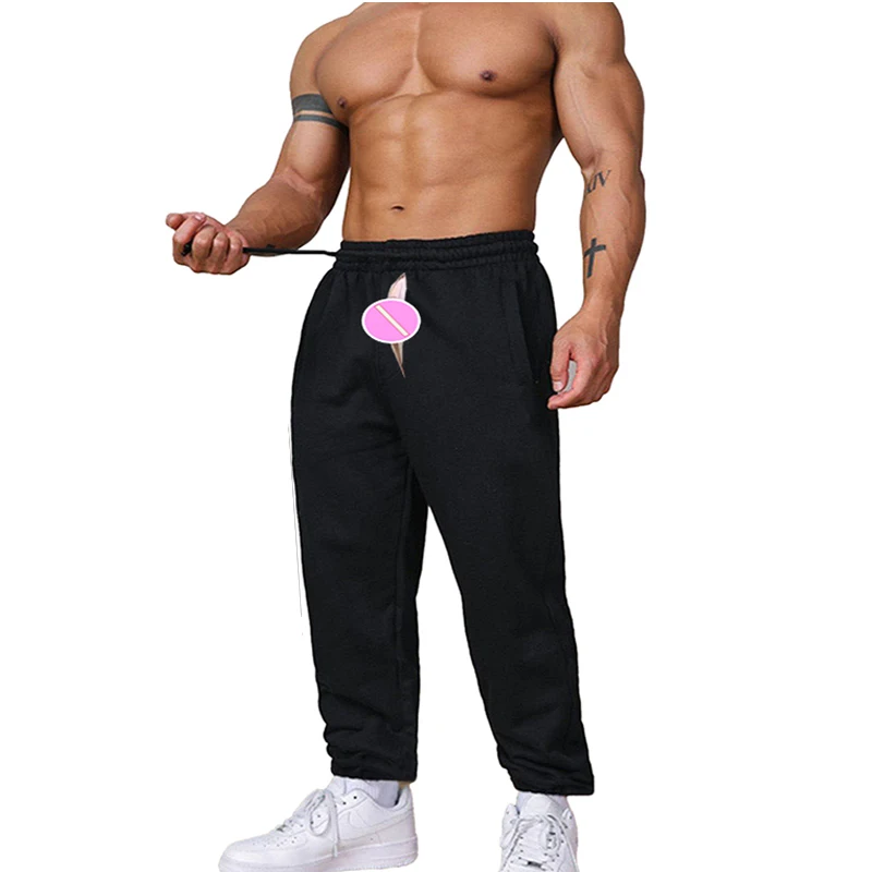 

Summer Men's Invisible Zipper Open Crotch Pants Outdoor Lover Dating Wear Men Trousers Cotton Plus Size Black Gray