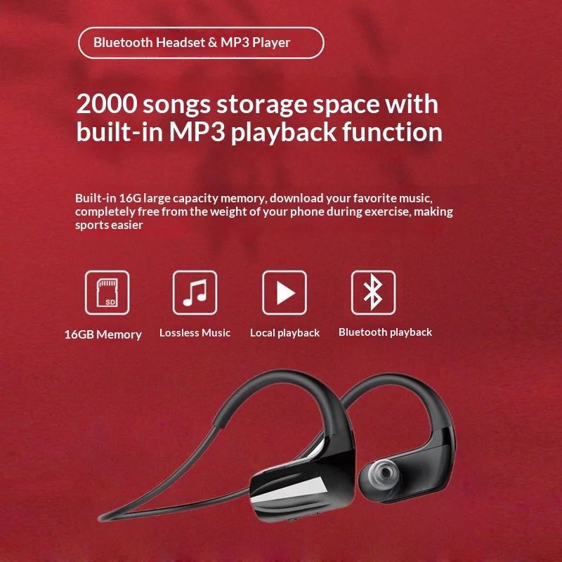 Фото Спортивные беспроводные Bluetooth-наушники Aovox, 16 г, со встроенной памятью, MP3-плеером, интегрированным креплением на ухо, водонепроницаемые, защищенные от пота, для бега №4