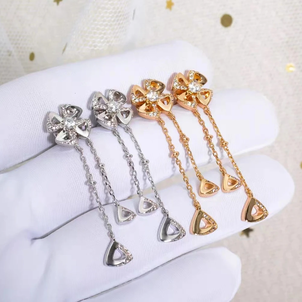 

925 sterling silver four-leaf clover tassel chanting earrings women's fashion brand luxury temperament banquet jewelry