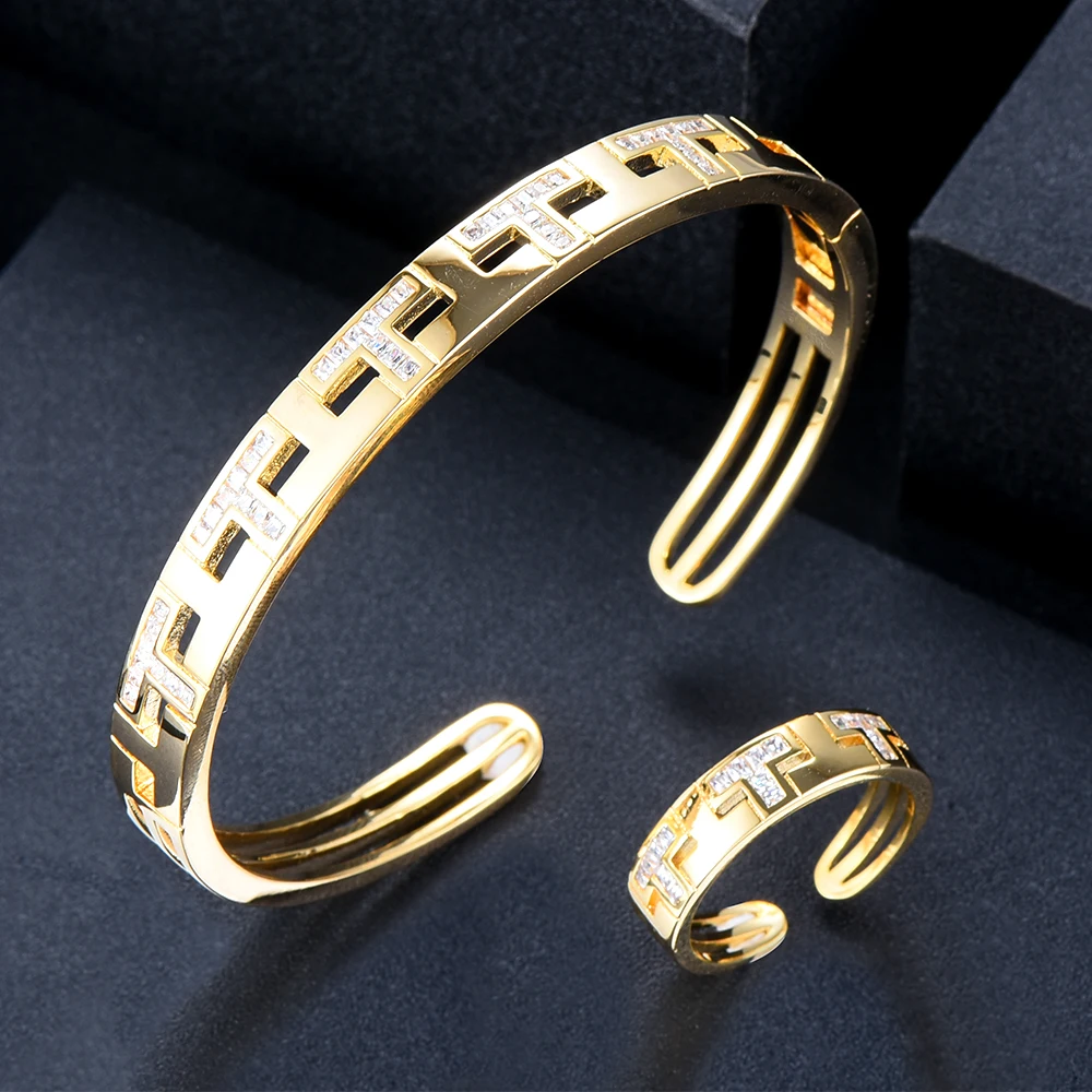 

Blachette Jewelry Original Design 2PCS Open Bangle Ring Set for Women Bracelets Bridal Wedding Daily Party Banquet Accessories