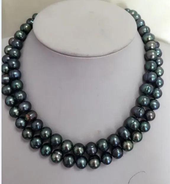 

stunning 10-11mm baroque black green multicolor pearl necklace 925silver