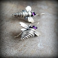 silver womens bee earrings purple gem inlaid creative earrings womens bee earrings party jewelry gifts