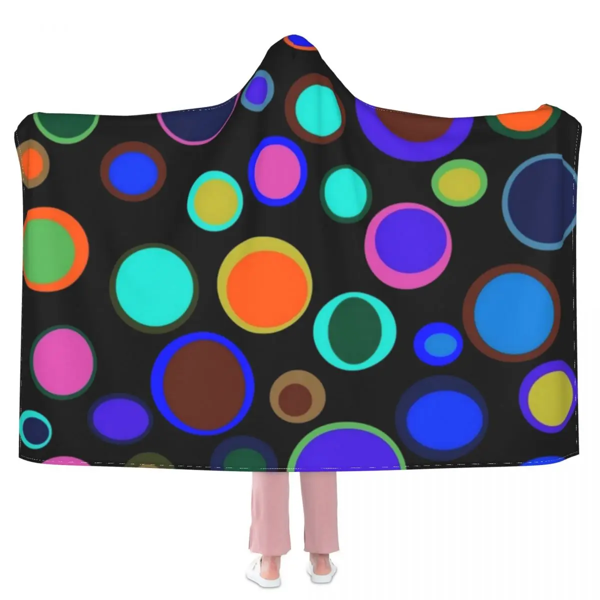 

Colorful Circles Print Blanket Rainbow Polka Dots Winter Soft Hoodie Blanket Fashion Funny Fleece Bedspread