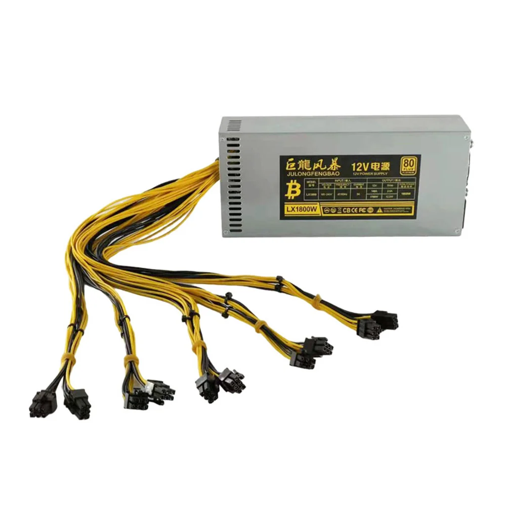 

1800W 180V-240V ETH Mining Bitcoin Power Supply Input 10X6Pin 80%-90% Efficiency for Bitcoin Mining Ethereum Server