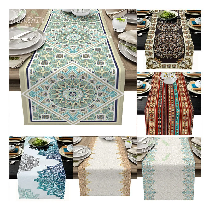 

Boho Mandala Printing Table Runner For Party Anti-stain Rectangular Tablecloth Prints Patterns Wedding Decoration Aesthetics