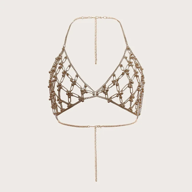 

Summer Sexy Body Chain Bikini Metal Chest Breast Bra Chains with Bells Necklace for Women Beach Body Jewelry Prom Party Deco