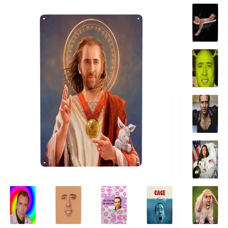 

Custom Saint Nicolas Cage Metal Sign Retro Funny Meme Tin Decorative Signs Plaques Pub Cafe Yard Man Cave Bar Wall Decor Art