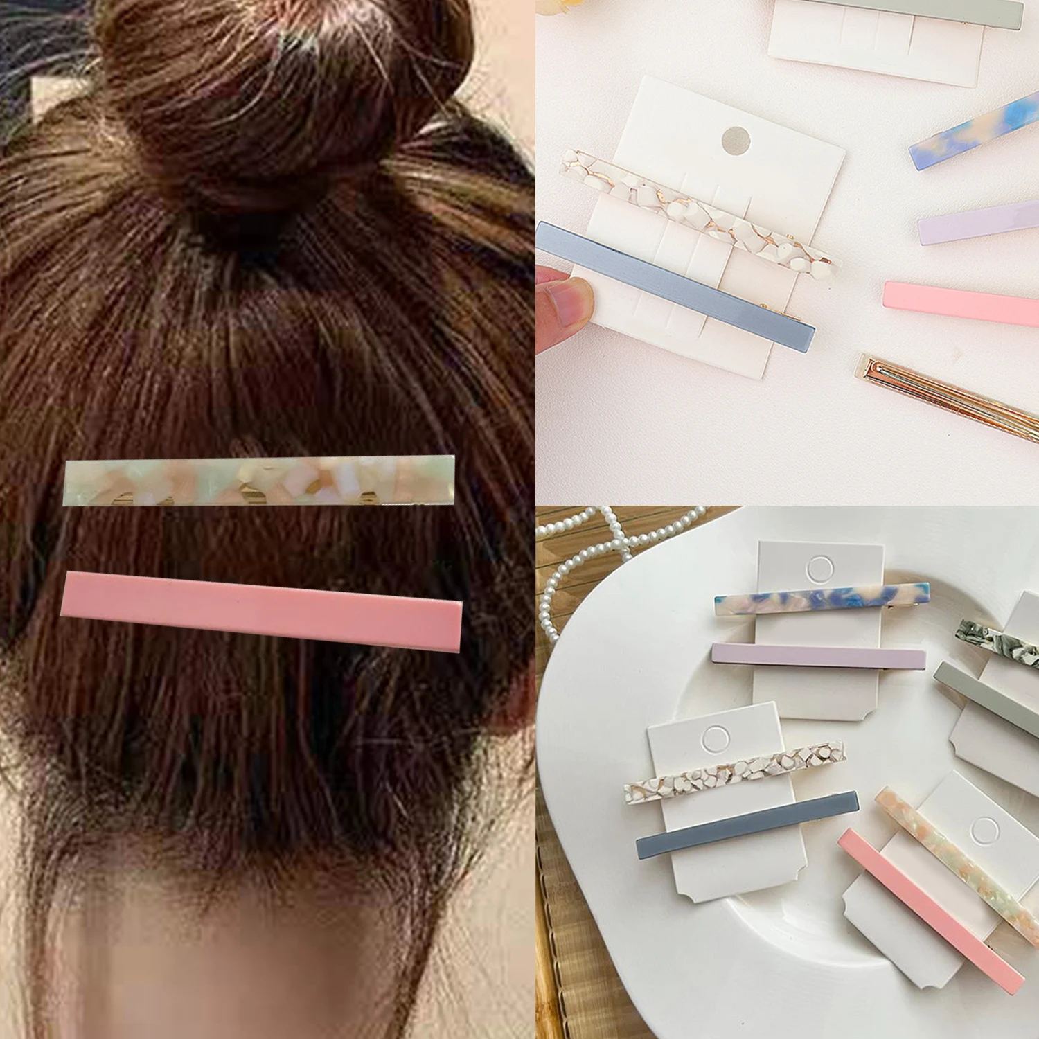 

2Pcs/Set Fashion Women Acetate Metal Hair Pin Clip Temperament Hair Clip Geometric Hairpins Hairgrips For Women Hair Accessories