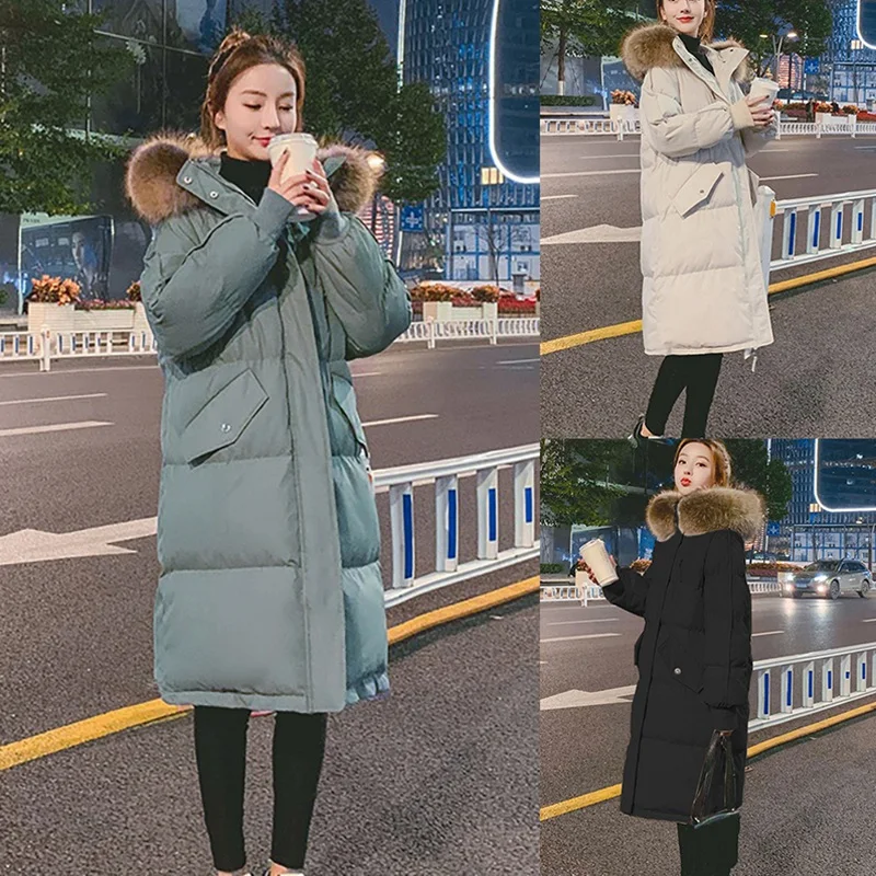 

Women's Down Jacket Long Hooded Coat Female Oversize Loose Warm Down Cotton Padded Wadded Parkas