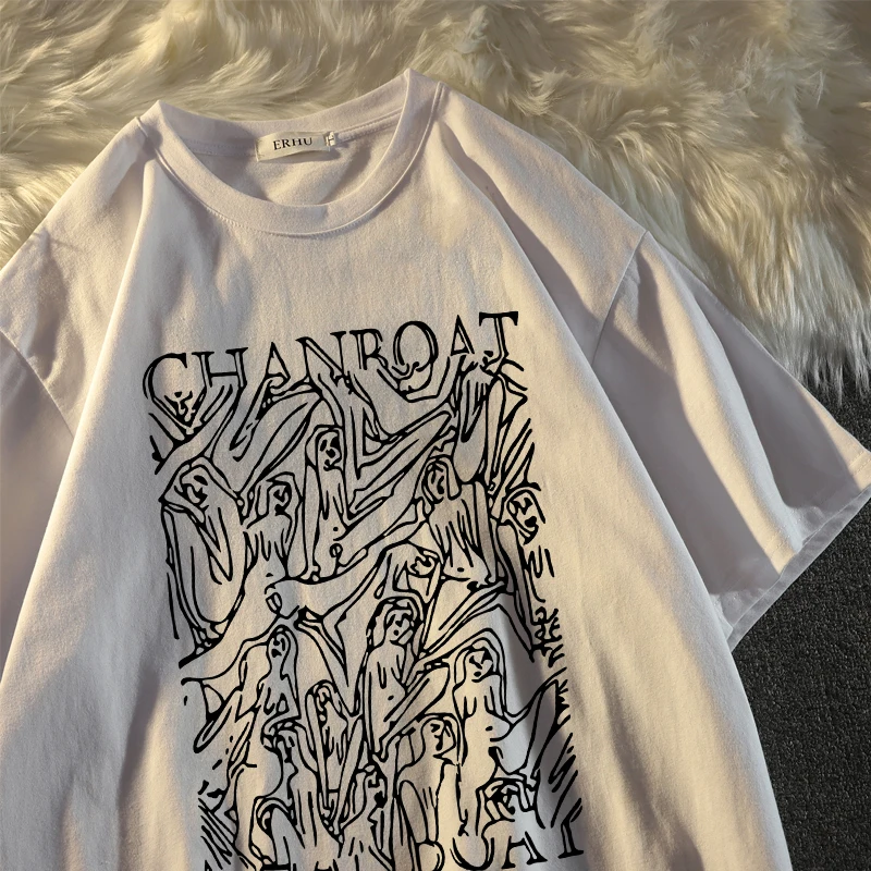 Футболка женская оверсайз с коротким рукавом и мультипликационным принтом в стиле хип-хоп