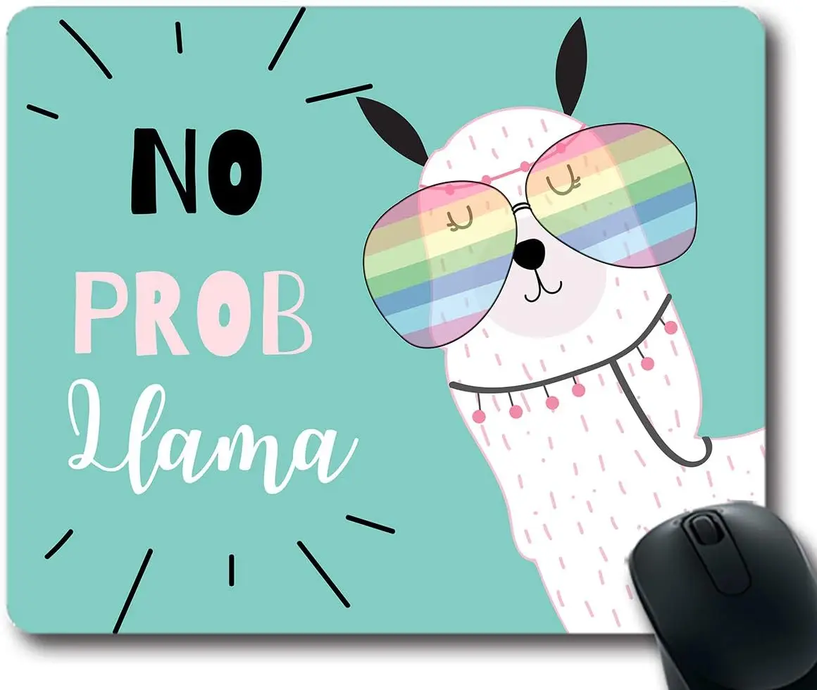 Маленький коврик для мыши No Prob Llama в очках. Мотивационная цитата. Коврик