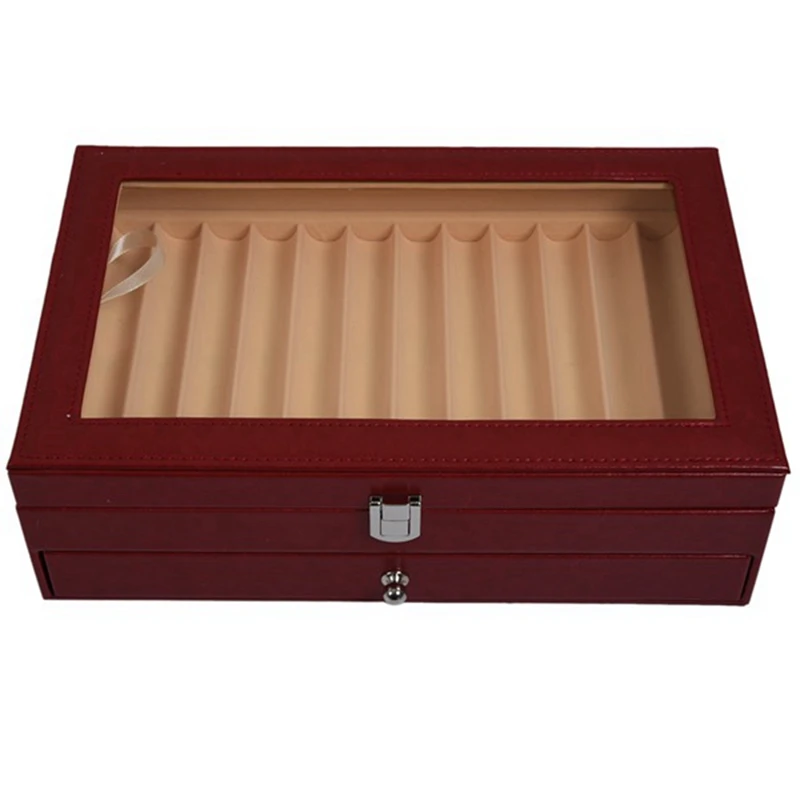 

Wooden 24 Pen Storage Box Glass Pen Display Box With Lid Storage Box Top Glass Window Pen Collection Display Box
