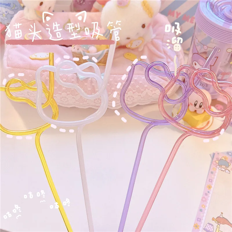 

Kawaii Sanrios Hello Kittys Collection Cartoon Cute Plastic Soft Colourful Straw Anime Characters Accessories Girls Gift