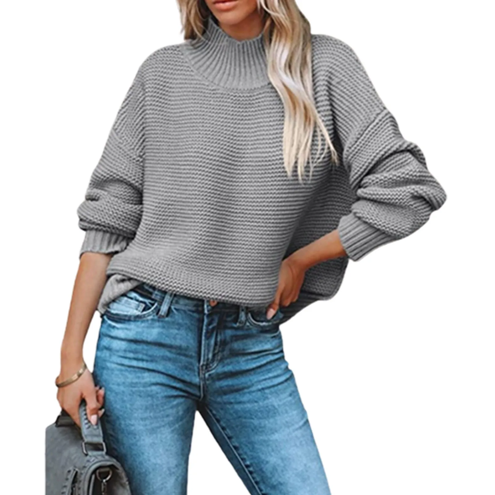 

Ladies Fall Winter Wool Knit Solid Color Round Neck High Neck Loose Version Suitable For Daily Work Wear To Women Summer Sweater