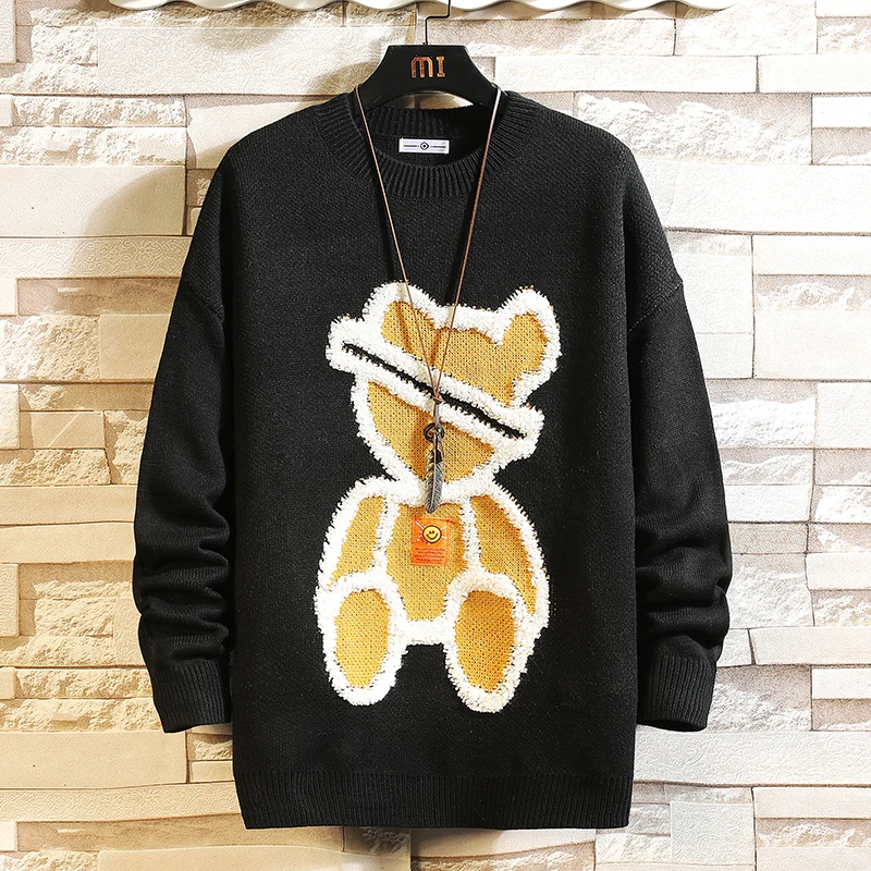 

Мужской свитер с мультяшным рисунком, пуловер с вышивкой, трикотажный мужской свитер с круглым вырезом, новинка 2021, забавный праздничный св...