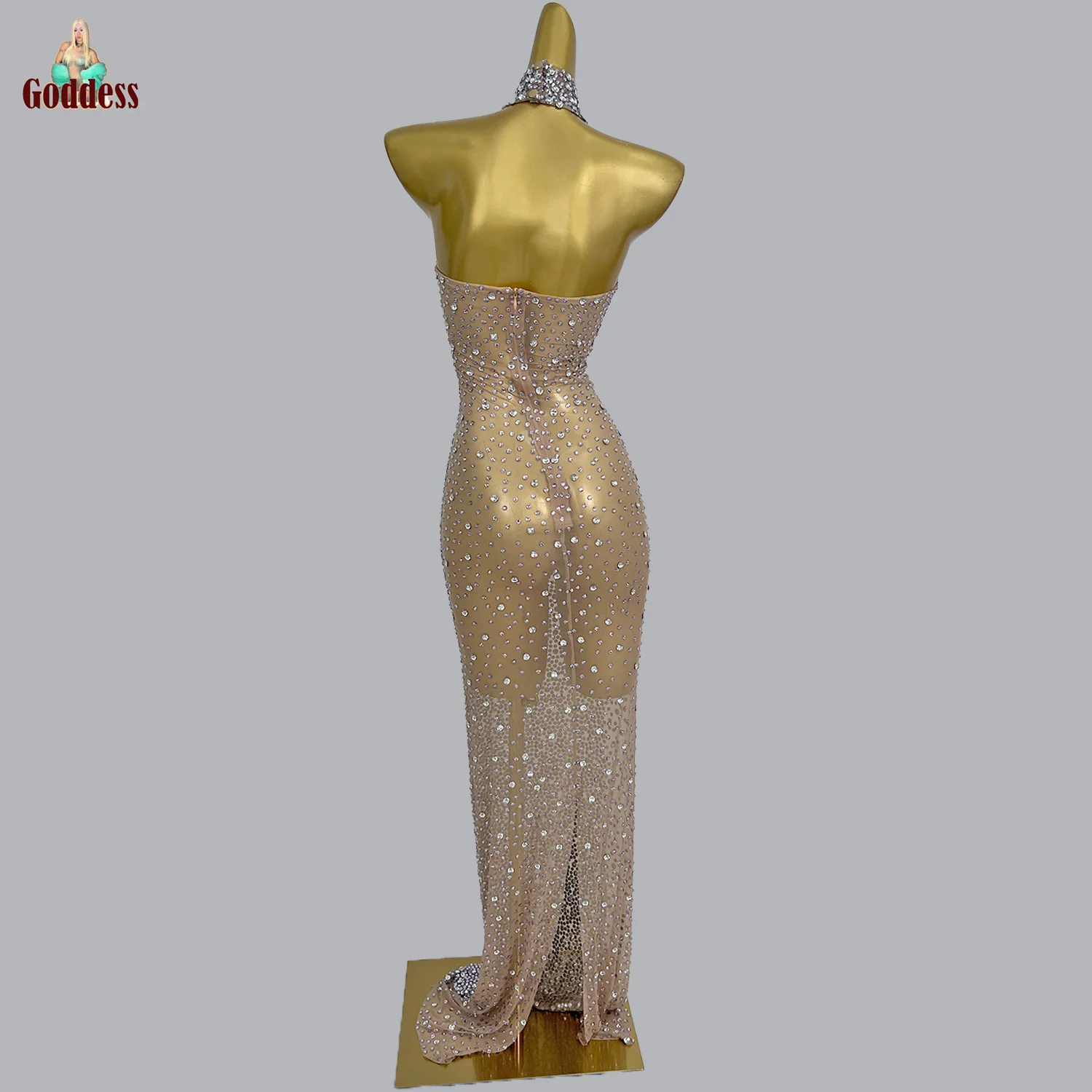 Шикарное вечернее платье с кристаллами для сексуальных женщин сетчатое