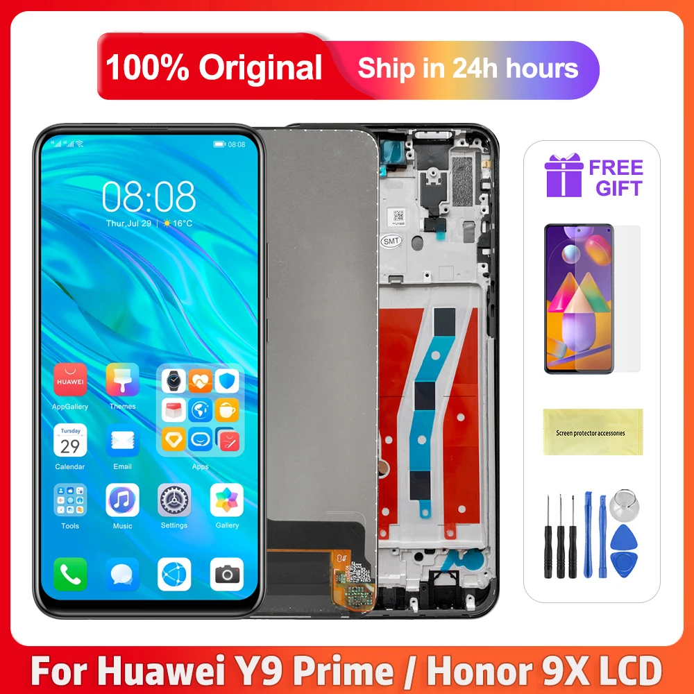 Y9 Prime 2019 LCD 6.5 Display AMOLED per Huawei P Smart Z STK-LX1 10 finger Touch Screen Digitizer sostituire Honor 9X (globale) LCD