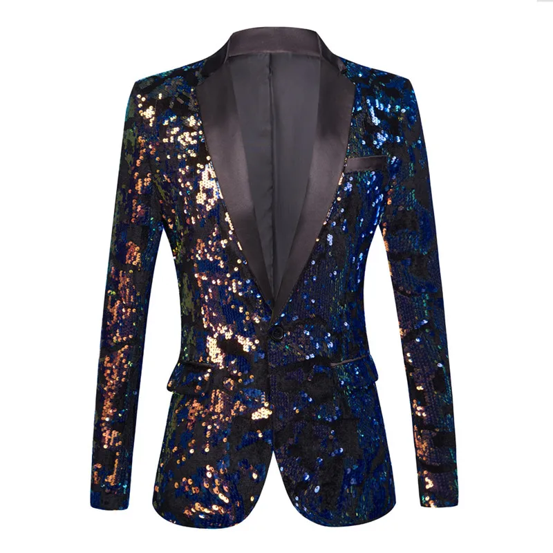 

New fashion European size high bright sequins handsome trend suit single top men's performance suit host nightclub clothing top