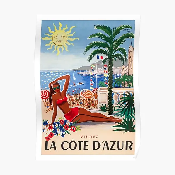 

1955 France Visit La Cote D Azur Travel Poster Decor Funny Print Wall Home Vintage Room Decoration Picture Art No Frame