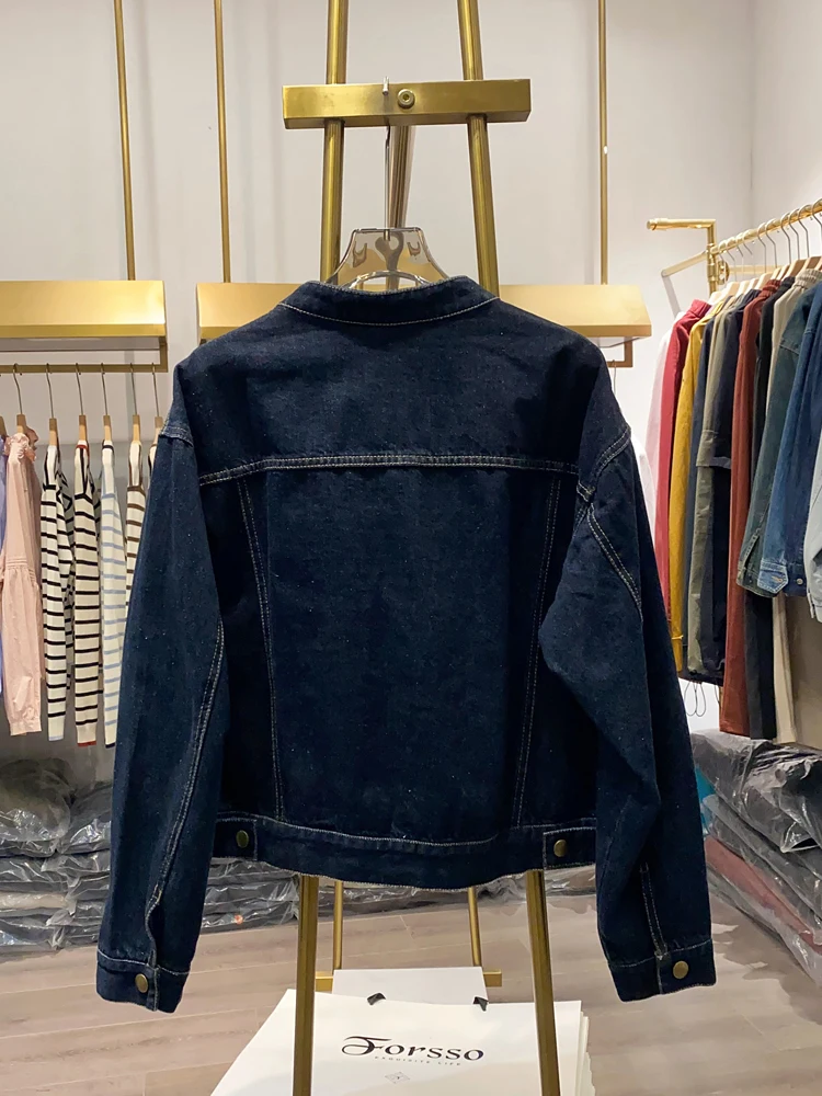 [Xiaoai Stall Real Shot] Джинсовое пальто в стиле ретро с воротником-стойкой Personali женское