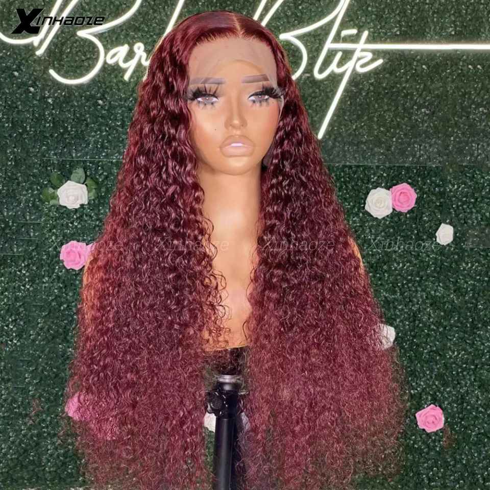 Ed Water Curly Remy Wine Red 5x5 Silk Top Wigs For Women