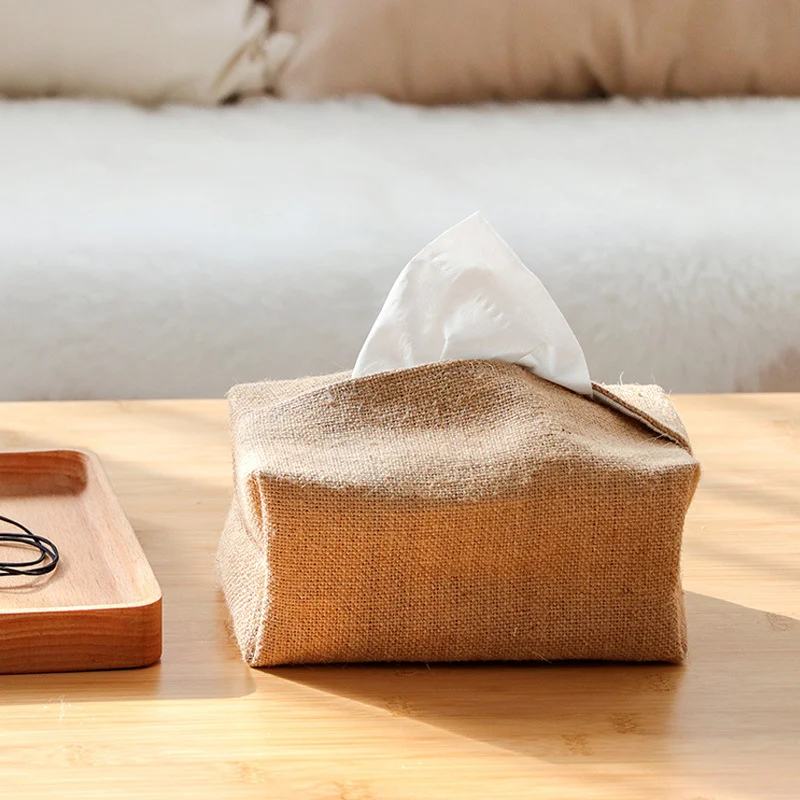 

Linen Fabric Tissue Case Cover Box Holder Rectangle Container Home Car Towel Napkin Papers Bag Pouch Chic Table Home Decoration