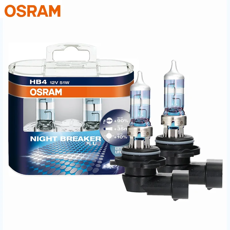 

OSRAM Night Breaker Plus 9006 HB4 NBP галогенные 12 в 51 Вт P22d + 90% ярко-белые автомобильные оригинальные лампы для фар, автомобильные лампы, США, 2 шт.