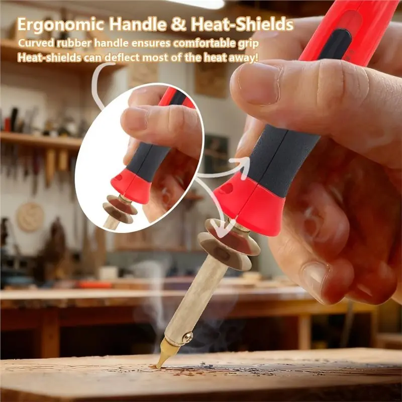 Фото Набор для пирографии M12K: Профессиональный инструмент для выжигания по дереву, 26 букв, регулировка температуры, ручка для пирографии, вилка стандарта США №3