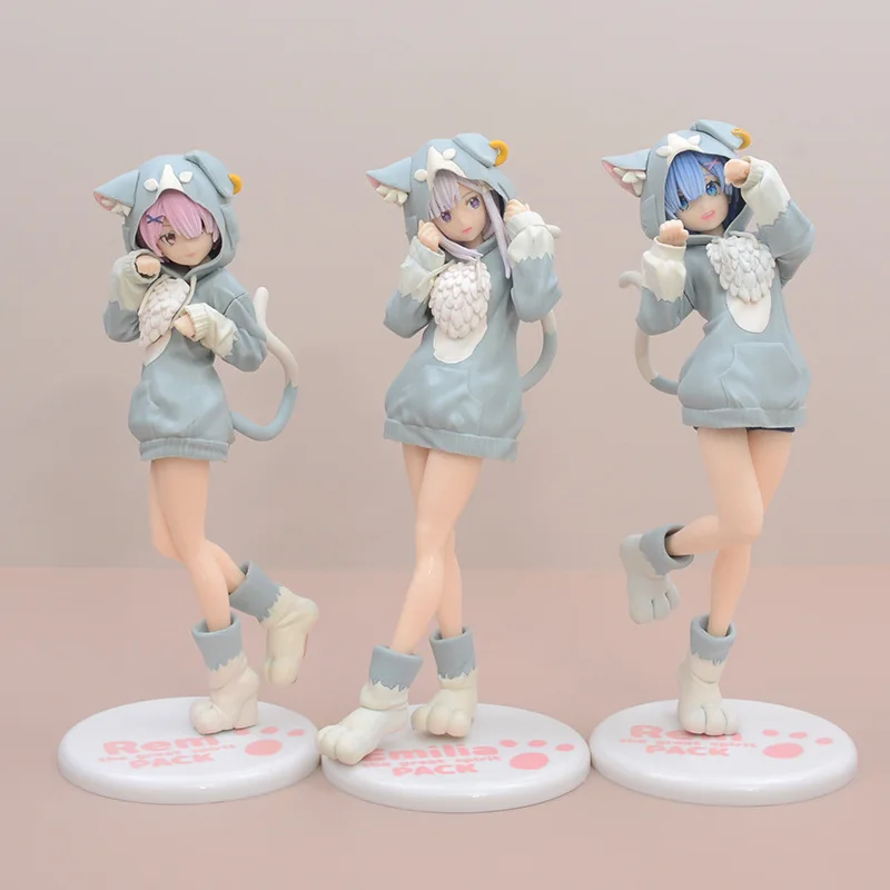 

Anime Re Zero Life In A Different World Figure Ram Rem Emilia Cute Model Toy Cosplay Cat Ear Tail Fugurine Doll Decoration Gift