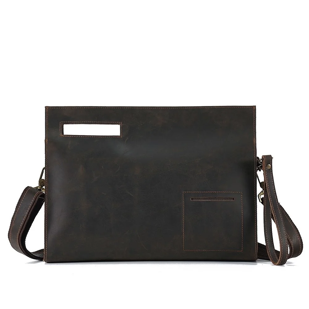 

Vinatge Crazy Horse Leather Men's Clutch Bag for 12.9" iPad A4 Document Bag Envelope Purse and Handbags Shoulder Bag