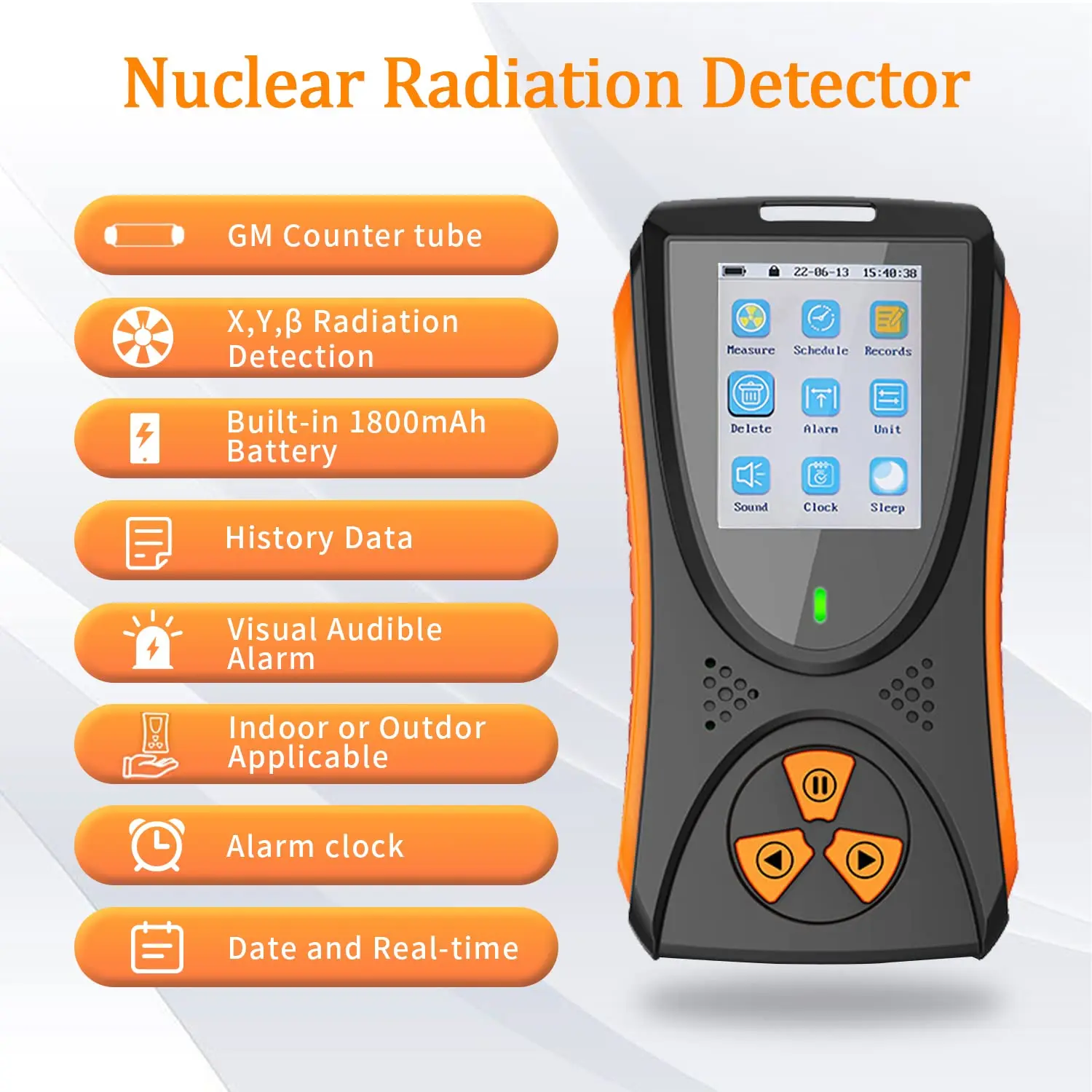 Color LCD Geiger Counter Beta Gamma X-Ray Nuclear Radiation Meter Portable Rechargeable Geiger Radio Activity Detector Tester