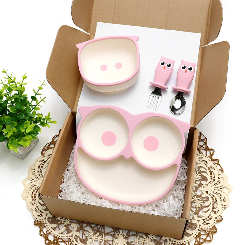 S Cartoon Owl Non-slip Tableware Children's Feeding Dishes B