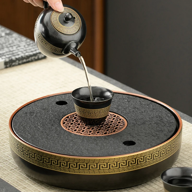 

Japanese Tea Tray Round Ceremony Serving Table Tea Tray Egg Tray Stone Drainage Vintage Living Room Vassoi Gongfu Tea Tray